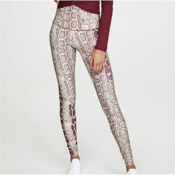Onzie Brown Beige Snake Print Reptile High Rise Athletic Yoga Leggings Small Med - Picture 1 of 5